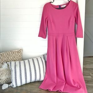 Boden Ponte Pink Pleated Fit and Flare Dress 4R